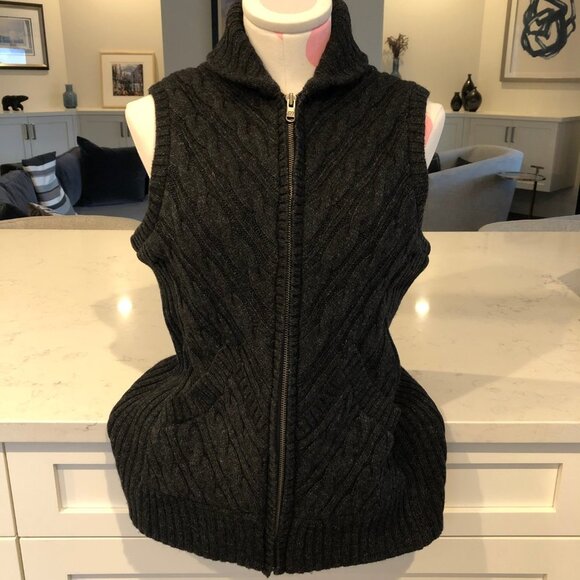 Eddie Bauer Seattle Full Zip Cable Knit Wool Blend Insulated Vest Charcoal Sz M - Picture 12 of 12